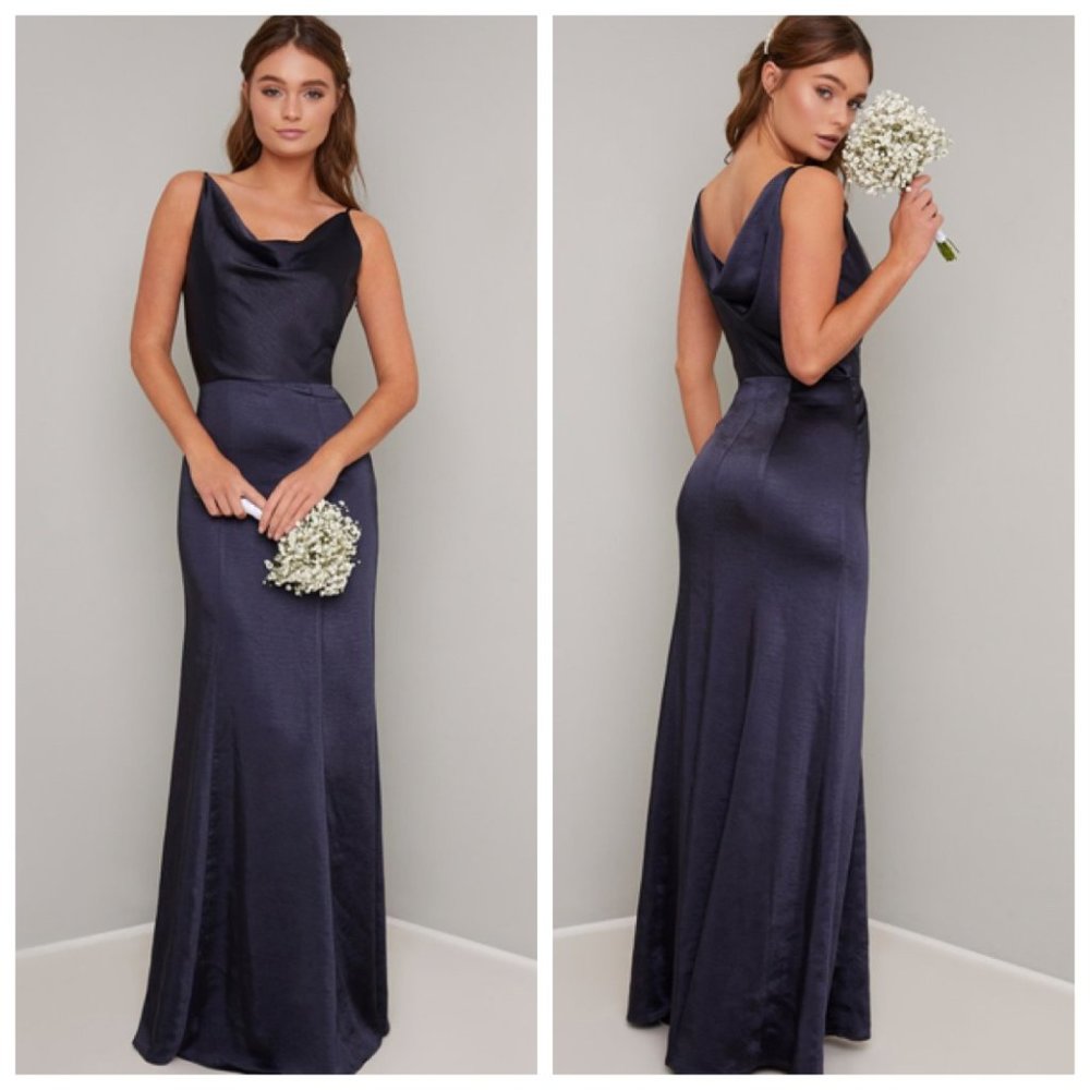 Chi Chi Marissa Cowl Neck Satin Trumpet Gown NWT